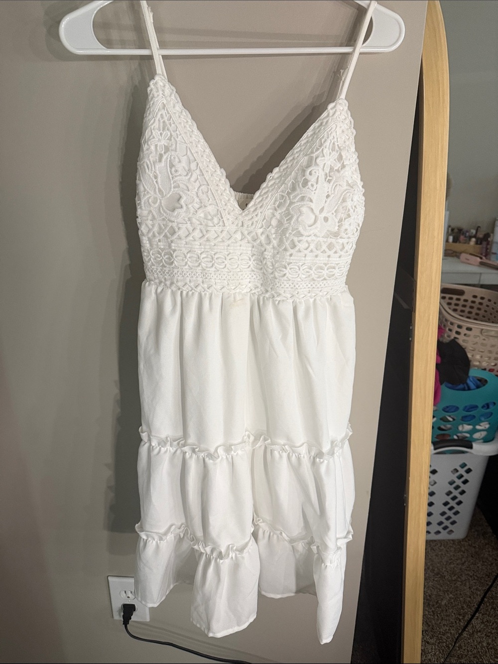 Say What? White Crochet Bodice Mini Dress